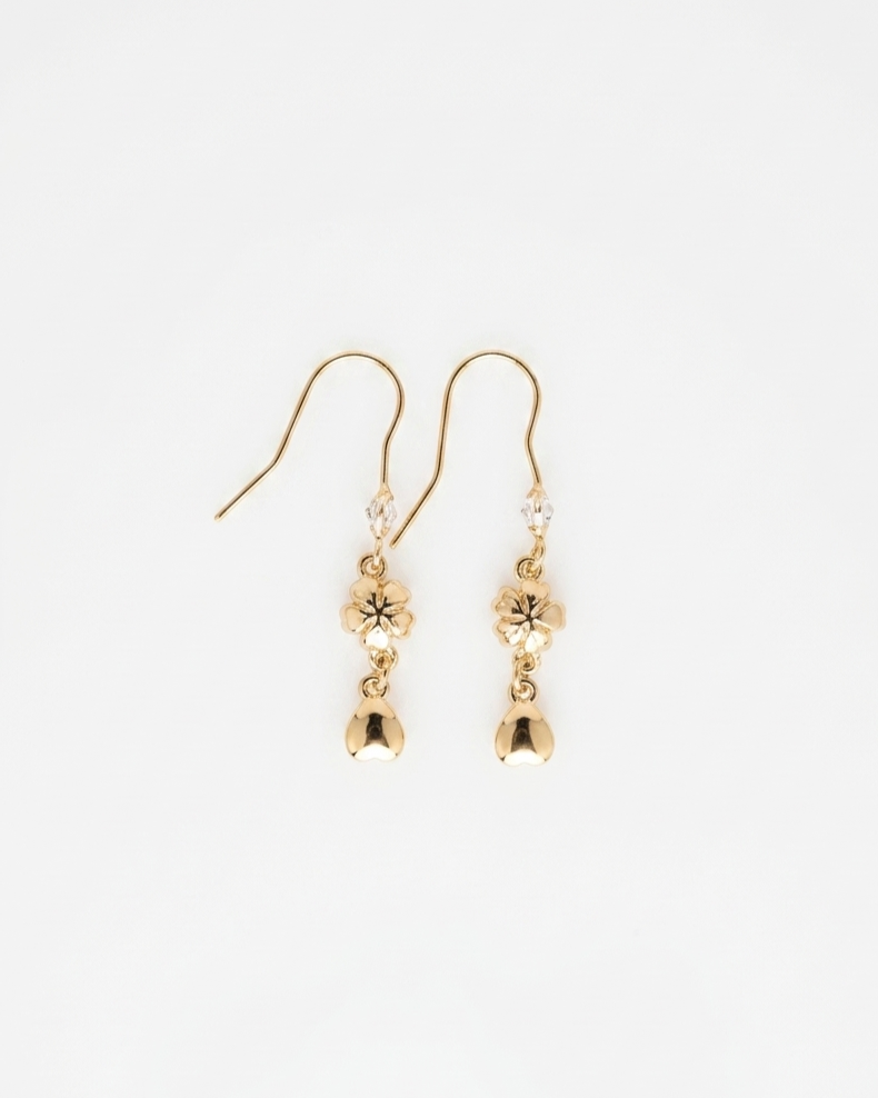 Product image of the backside of an earring of sakura flower and petal design with a gold plating